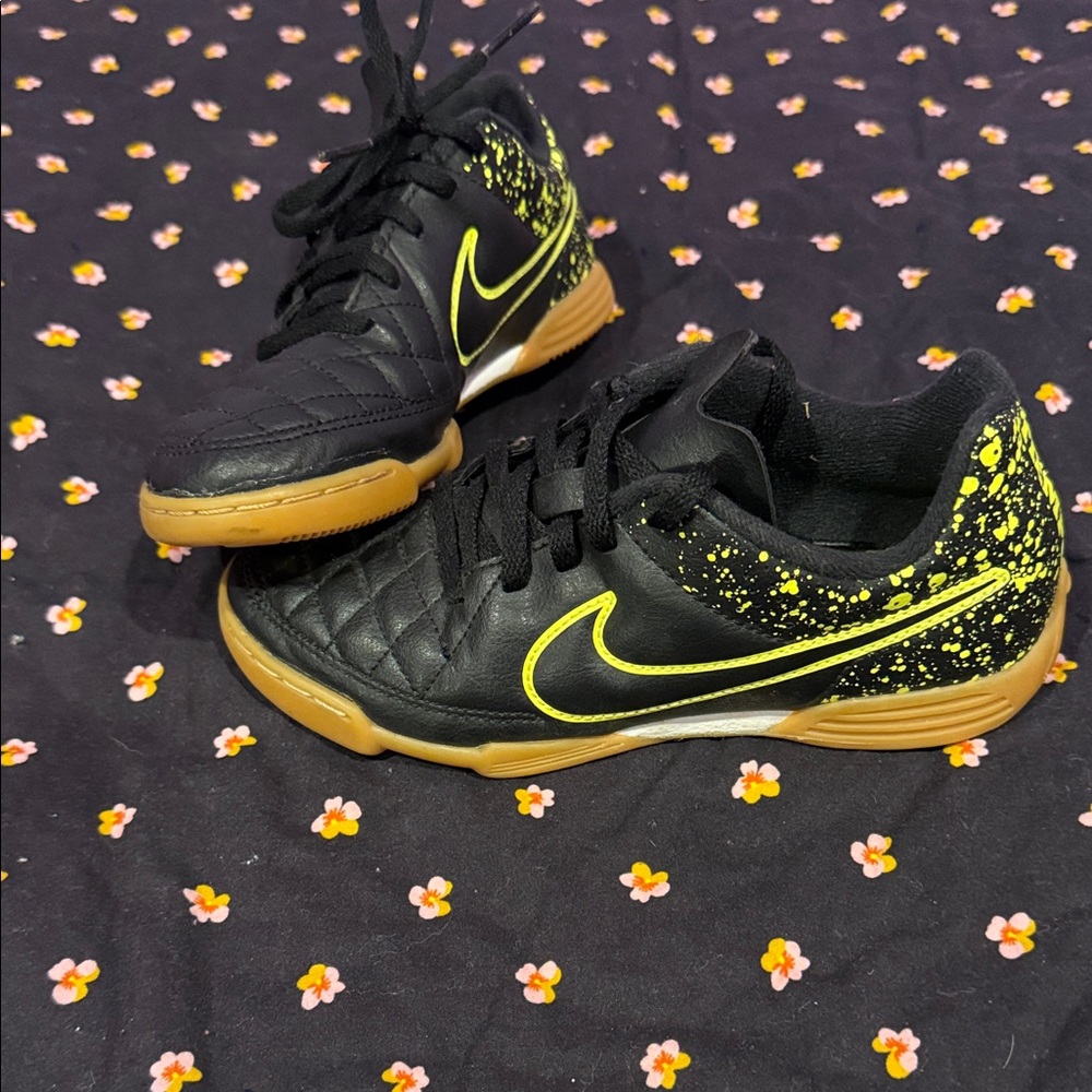 Nike Kids Black and Yellow Athletic Shoes(Soccer)